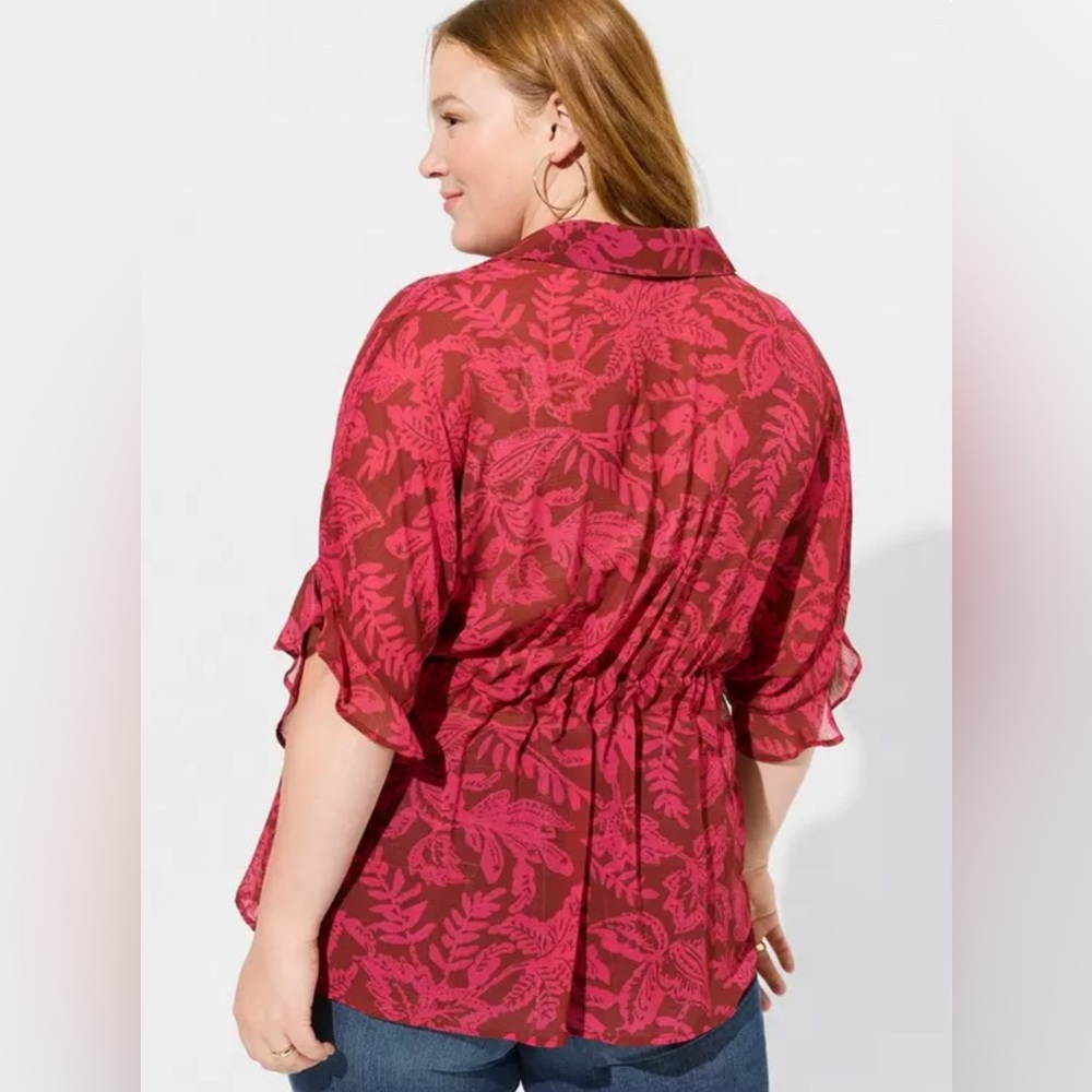 NWT Torrid Chiffon Dolman Button Up Short Sleeve Size 5X Dolman Sleeve - Picture 2 of 13